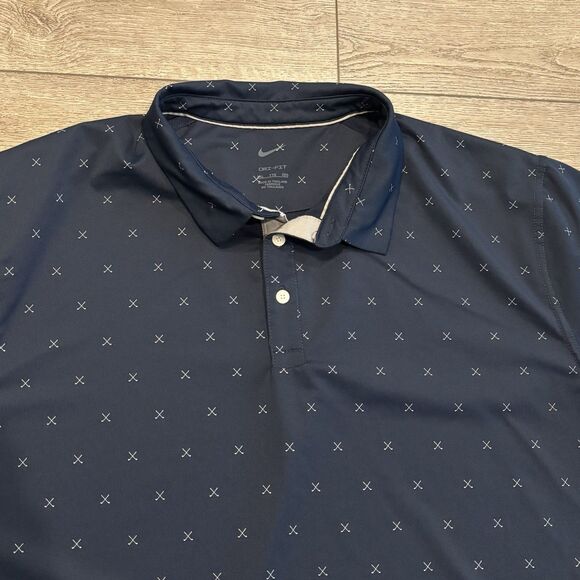 Nike Dri fit Golf Polo Shirt Mens XXL AOP Blue Golf Club Pattern Performance - Picture 1 of 8